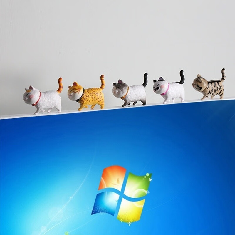 糜岚（MieLanat）宅家治愈小摆件办公室桌面屏幕电脑显示器摆件车内装饰品可爱猫咪 司猫5件F套装