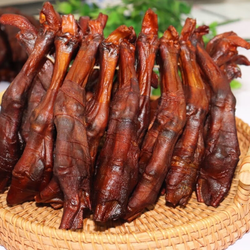 i湖南特产柴火烟熏肠包鸭爪农家风味腊鸭掌包肉鸭脚包 腊鸭掌10个