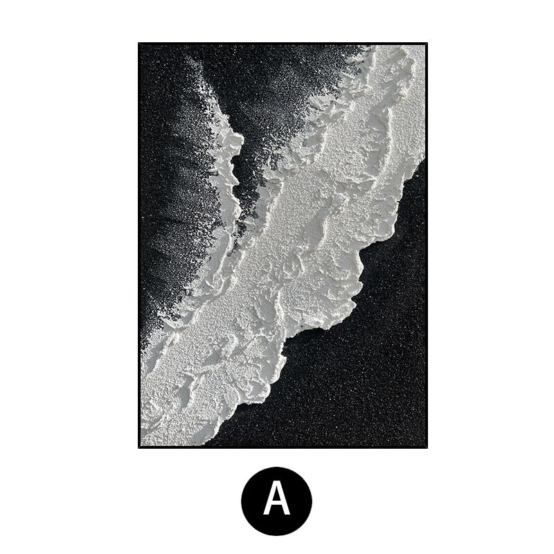 手绘油画黑白浪潮立体肌理抽象画玄关挂画客厅背景墙落地装饰画 a款