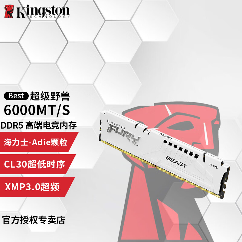 金士顿（Kingston）Beast野兽系列骇客神条 DDR5 5代台式机内存条 FURY 游戏电竞 超级野兽6000 白色海力士颗粒 32GB 2条