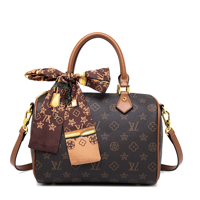 2024新款秋冬流行超火波士顿老花枕头包时尚丝巾手提单肩斜挎女包