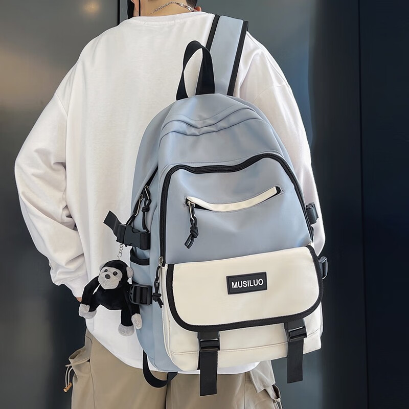 叢林鳥（JUNGLE BIRD） 書包男大容量學生高中初中生潮牌原宿風潮流雙肩包 藍色[掛件]