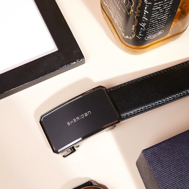 喜来登（SHERIDAN）皮带男士 新款 牛皮自动扣商务腰带休闲裤带精致 礼盒装送男友 黑色SH521565S