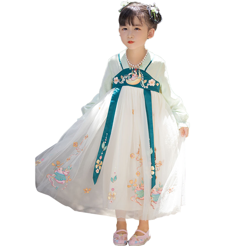 儿童汉服和民族服装品牌推荐:奥蒙威女童汉服春秋超仙古装中国风儿童公主裙洋气小女孩学生秋装ER-WX-LL011小玉兔(长袖)