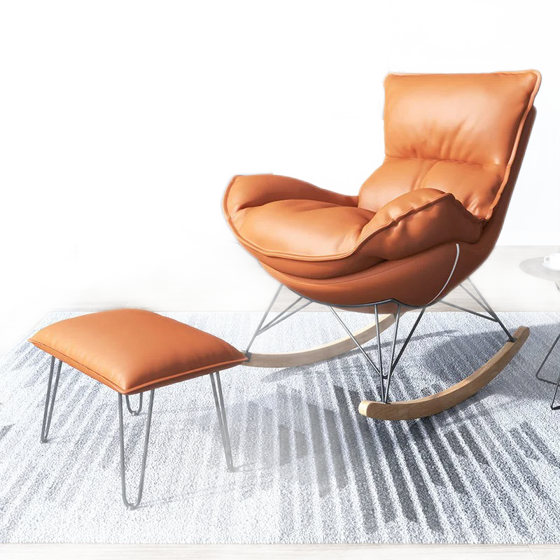 北欧风摇椅小户型懒人沙发客厅阳台卧室椅子单人休闲网红沙发椅 升级款免洗-橙色科技布(摇椅+脚踏)