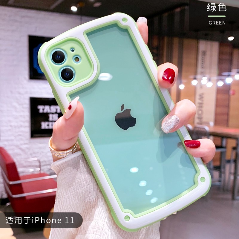 沃晶索马卡龙色苹果11手机壳硅胶全包防摔iPhone11透明软壳全包镜头11maxpro潮牌 苹果11-绿色
