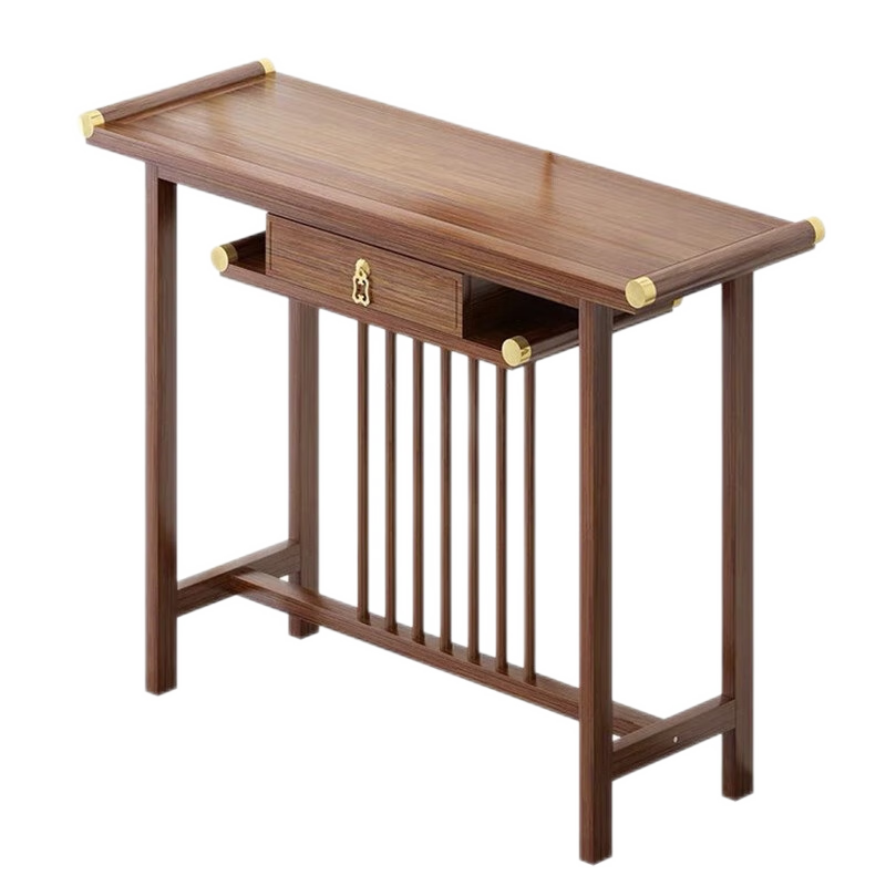 竹中煌新中式供桌家用客厅边桌门厅长条案靠墙香炉禅意佛台供奉桌入户玄关端景台 120长带抽款供桌(花台组合)