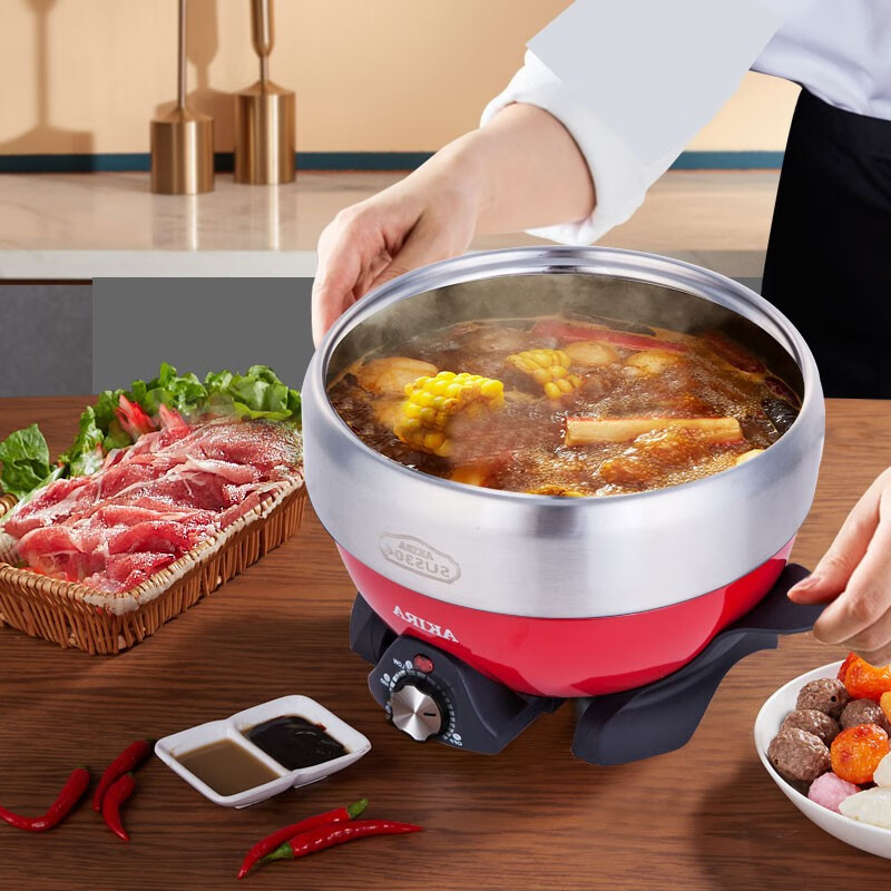 爱家乐电火锅电热锅烧烤盘加厚不锈钢多功能分体式火锅家用迷你2升A55  1-2人适用 2L 标配（无蒸笼和温度计提手）