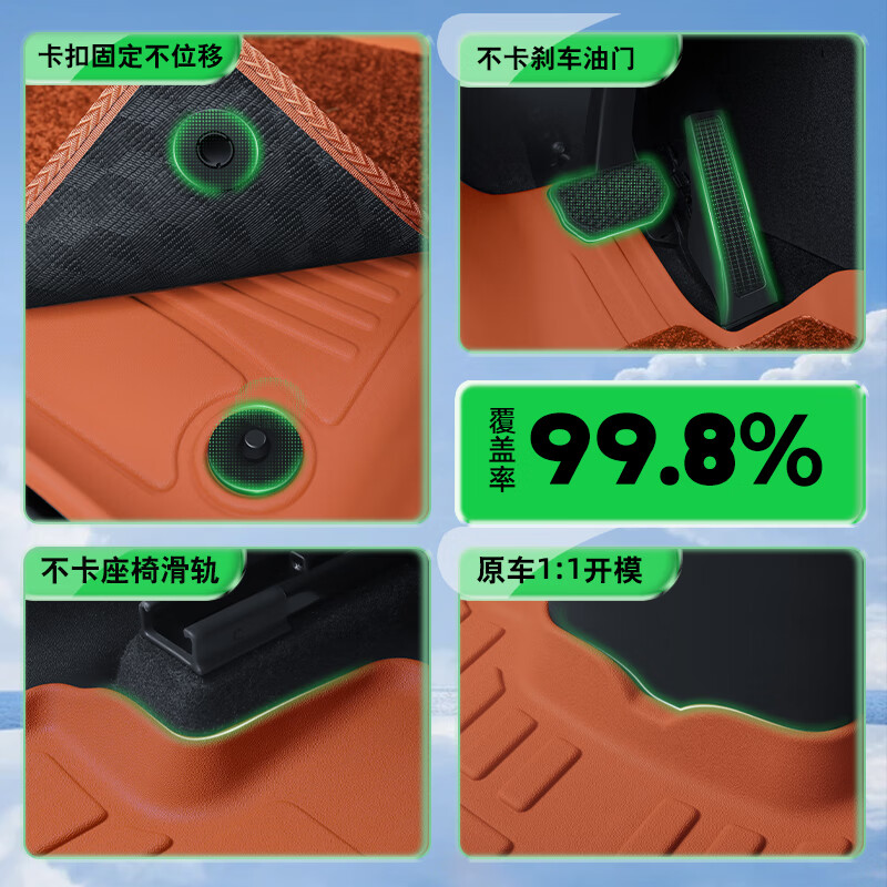 车帮达适用蔚来乐道L60脚垫TPE2024新款L60后备箱垫用品改装配套件地毯 L60 【暖棕色+金色年华毯面】脚垫