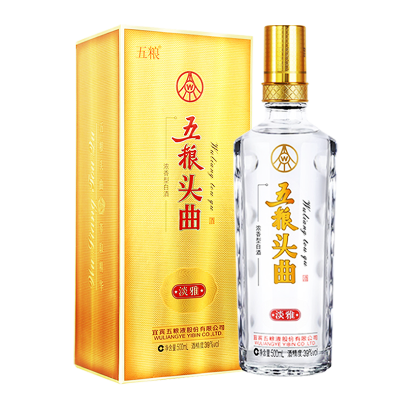五粮液股份 五粮头曲淡雅 浓香型白酒 39度 500ml 单瓶装 67元