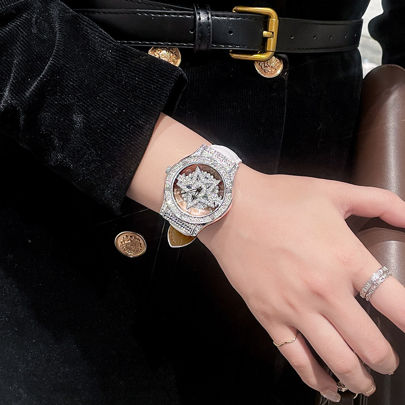 igiftfire五芒星手表女时来运转女表满天星镂空女士表全自动机械 白银