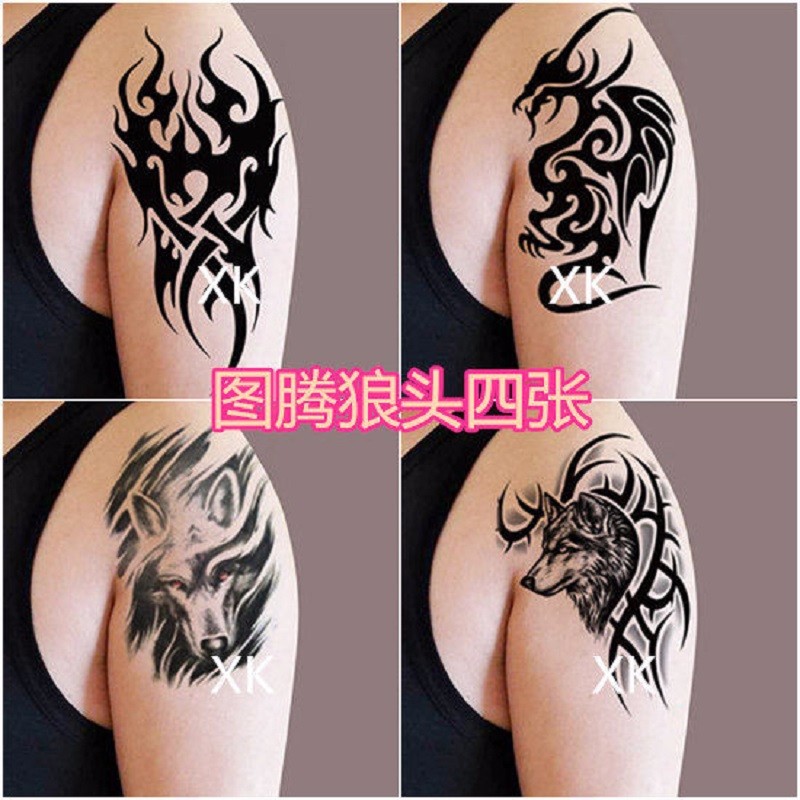 防水男半臂刺青龙手臂孙悟空雄鹰腹纹身贴纸男防水半臂文身图案小腿