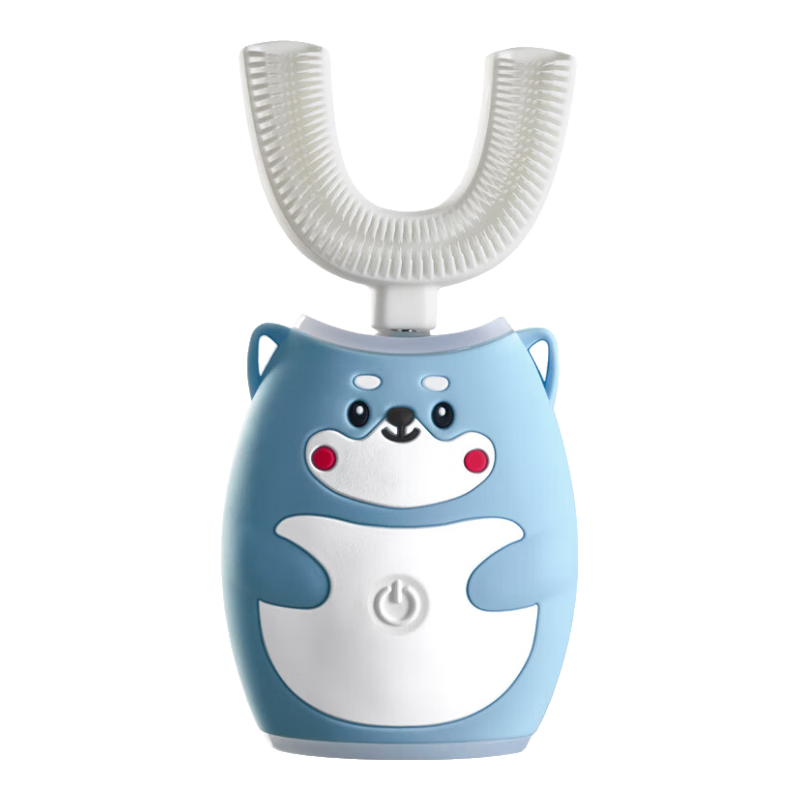 KUFUKU口之福 兒童電動牙刷u型牙刷智能全自動帶音樂3-6-10歲小孩口含式聲波震動納米3D三面潔牙刷牙神器 藍色3-6歲【配白色刷頭1個+風干消毒杯罩）