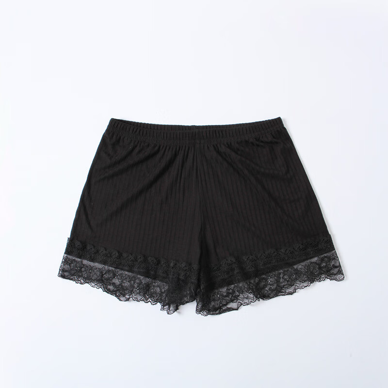 日系夏季女士蕾丝安全裤女防走光外穿三分螺纹棉保险打底裤女 黑 均码