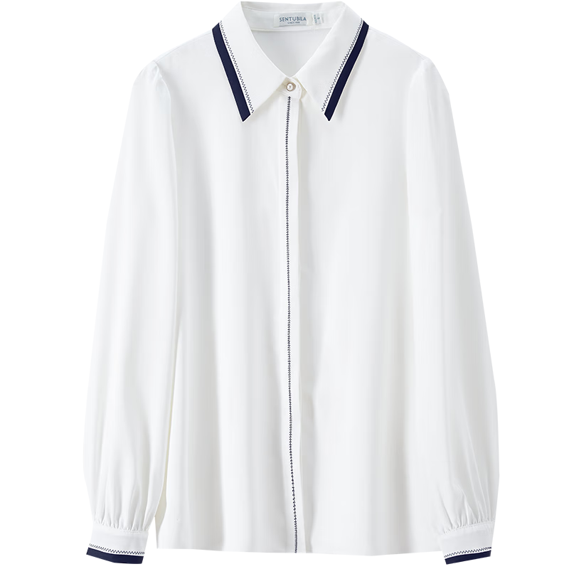 尚都比拉撞色专机线单排扣垂感雪纺白衬衫女法式小众衬衣春季上衣111C33682白色XL100019505866