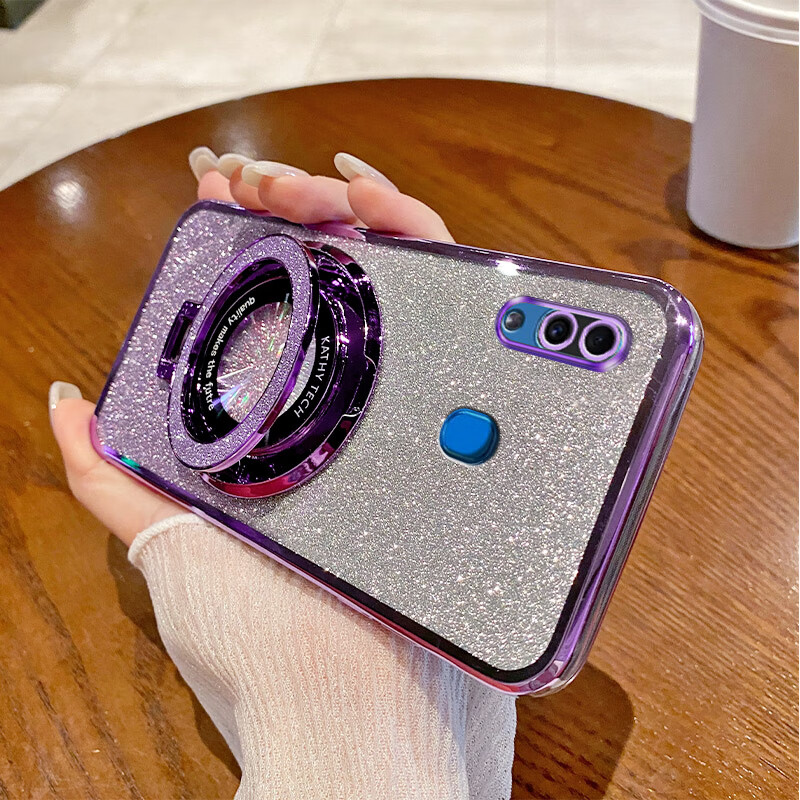 妙之选三星A30手机壳新款SamsunA20磁吸支架防摔保护套Galaxya30透明软胶时尚Ssa20酷炫女全包感薄网红电 【紫色】闪粉卡+磁吸支架+挂绳 三星Galaxy A30