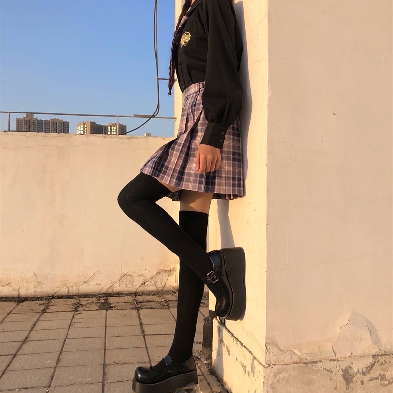 【好品质女士夏季袜子】小腿袜长筒袜子女韩版中筒学生潮流黑色过膝