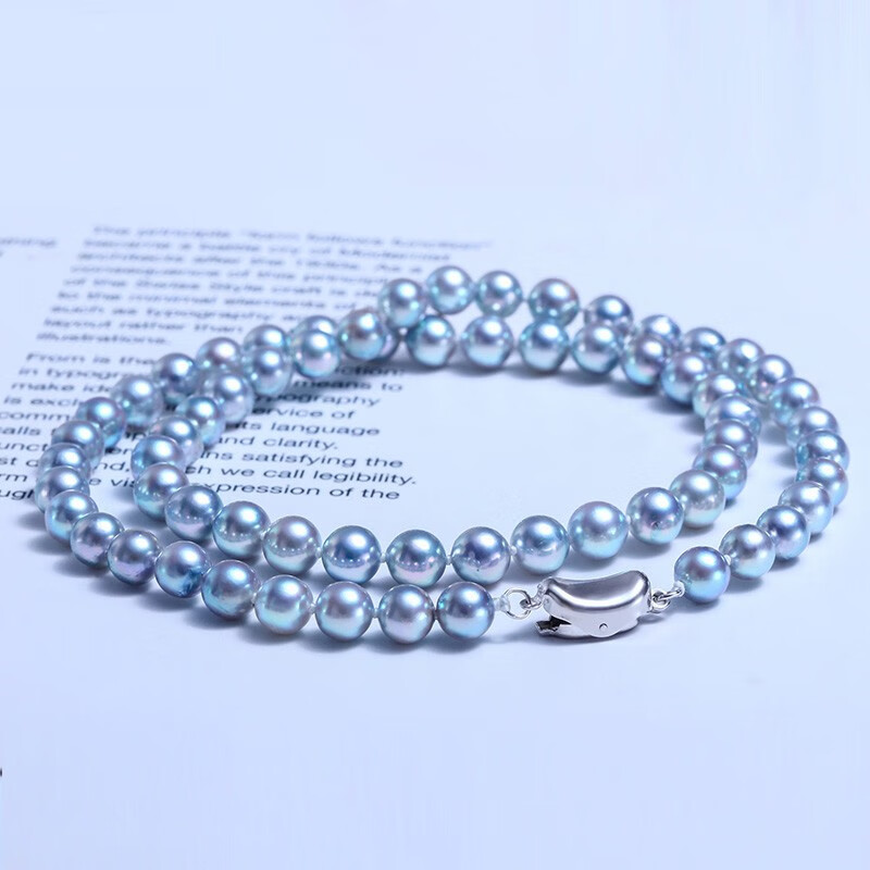 eck电光蓝 真多麻项链 akoya爆闪蓝玫瑰 海水珍珠串链 灰色正圆 6.