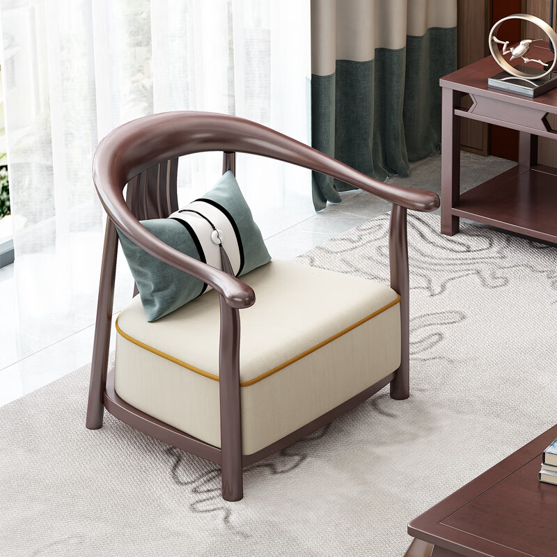 一米风新中式沙发 现代简约客厅 禅意中式家具 全实木沙发组合 (白蜡木)单人位
