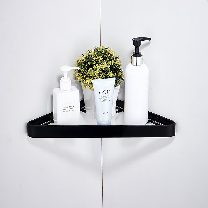 施韵令钢化玻璃置物架洗手台免打孔浴室太空铝角架 【加厚】玻璃三角