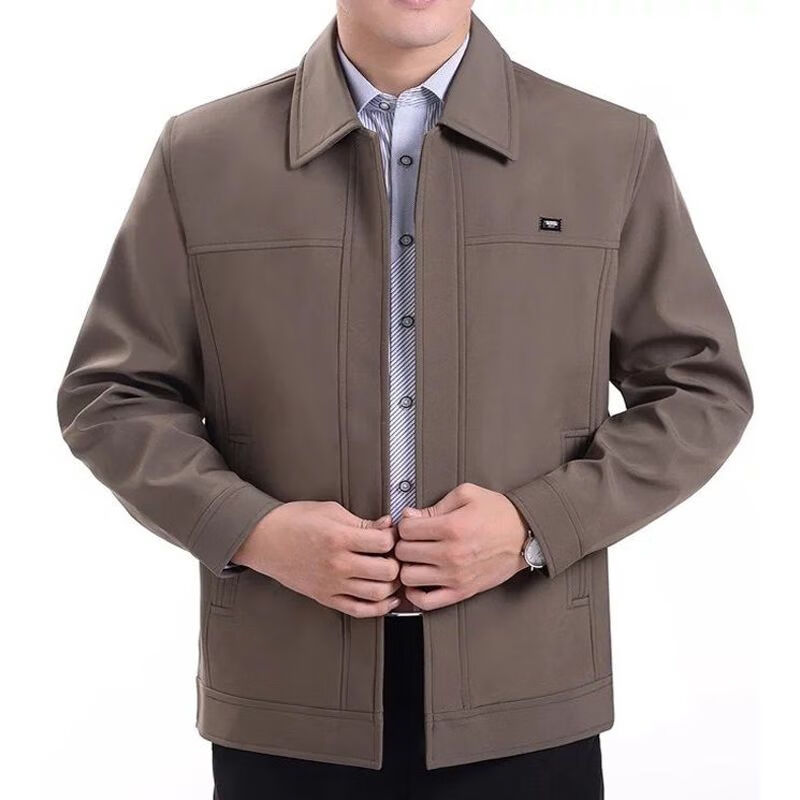 爸爸穿的夹克外套男秋冬中年大叔春秋款中老年男装外套纽扣上衣夹克衫