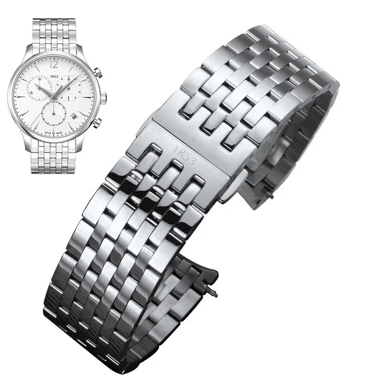 尚智戴适配天梭1853俊雅t063手表带t063610/063617/063639a七珠精钢