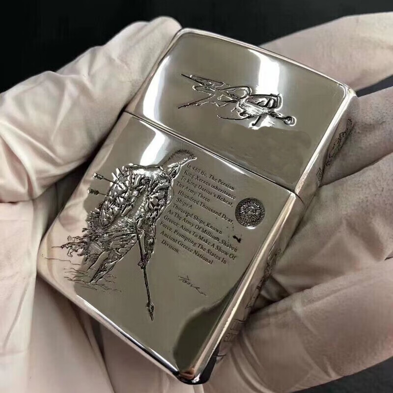 zippo 之宝zippo打火机正版 原装进口纯银盔甲机雕刻斯巴达勇士 男士