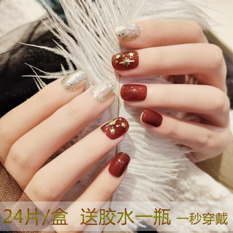 2020新款新娘美甲,新娘美甲图片2020 韩国假指甲贴片成人美甲贴套装穿戴甲持久防水小清新复古新娘美甲美甲