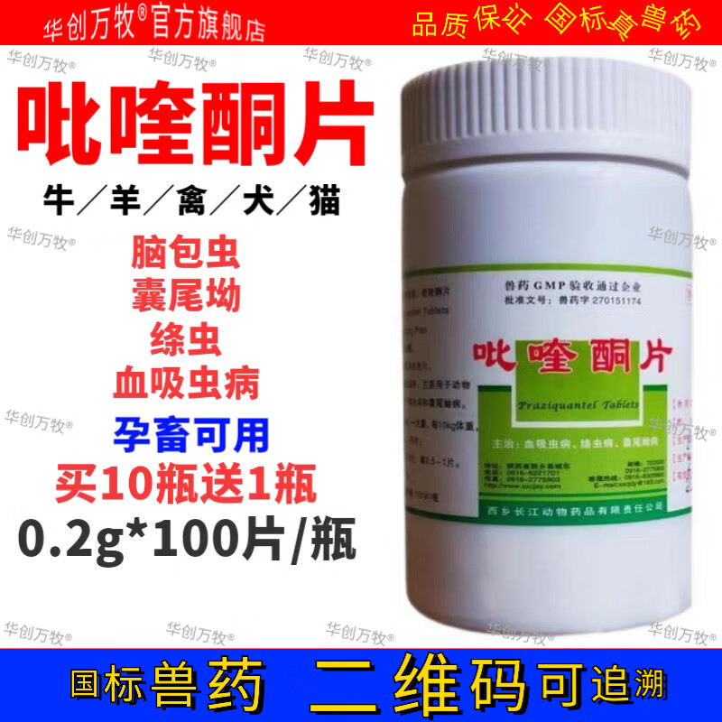 国标兽药兽用驱虫药吡喹酮片 猪牛羊犬猫 血吸虫脑包虫绦虫囊尾蚴 一