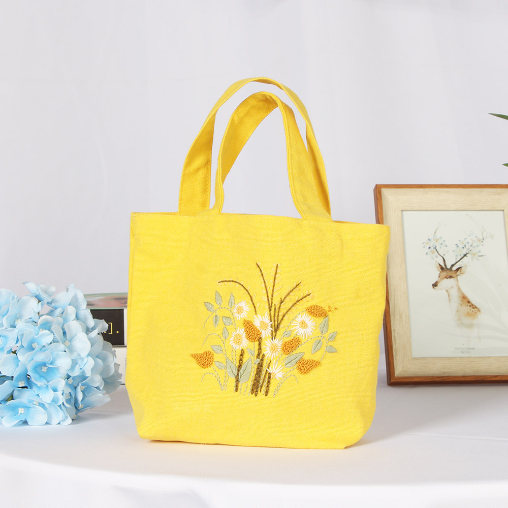 绣魁新款刺绣diy手作便当包手工自绣包包丝带绣材料包 便当包绿色菊花