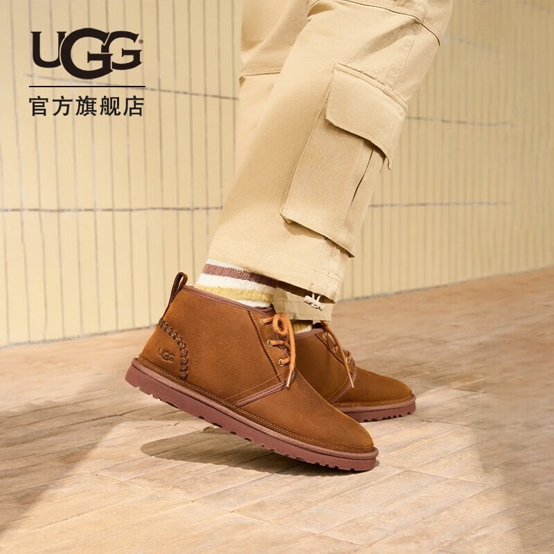 UGG秋季男士休閑舒適系帶平底圓頭時尚短靴雪地靴經(jīng)典靴 1110369 CHE | 栗色 40