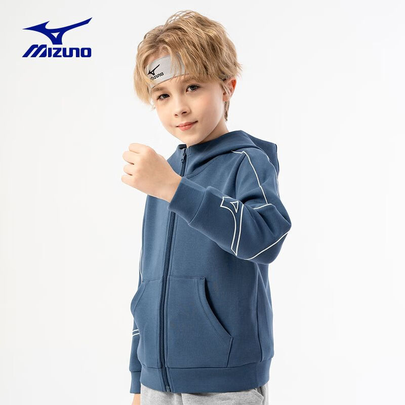美津浓(MIZUNO) 儿童外套卫衣开衫连帽春秋休闲亲肤透气运动服卫衣男童外套 花灰色JK24330297 140 CM(65-75斤)