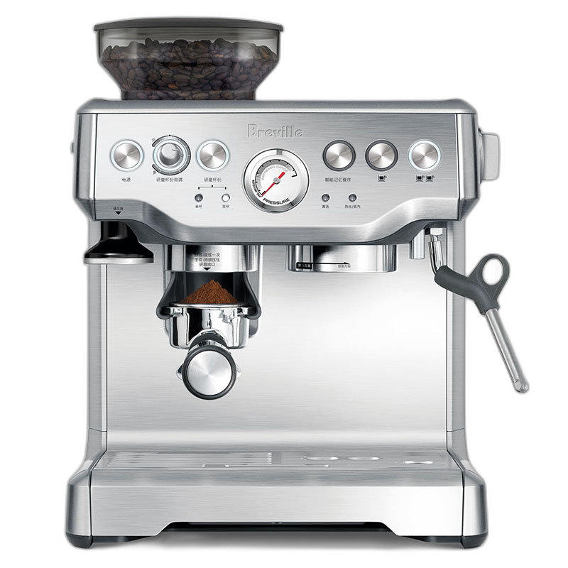 铂富（Breville）国行联保Breville铂富BES870家用意式半自动咖啡机 磨豆萃取一体 BES870 锻光银 【国行正品 官保2年】
