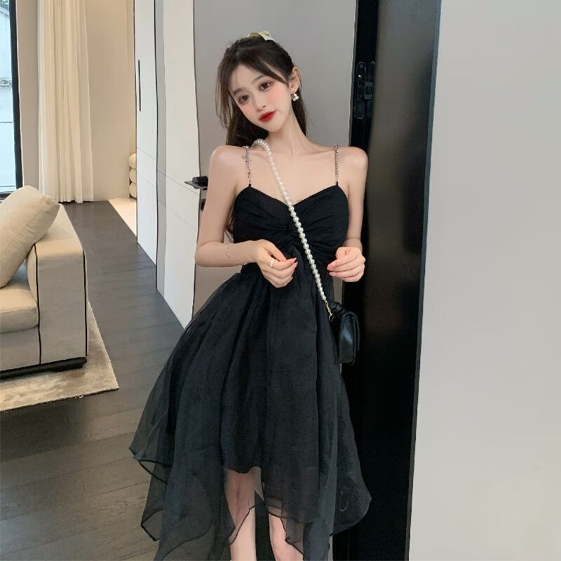 知藤夏天穿的成人礼生日礼物女生裙子礼服黑色初恋气质小众裙子夏季法