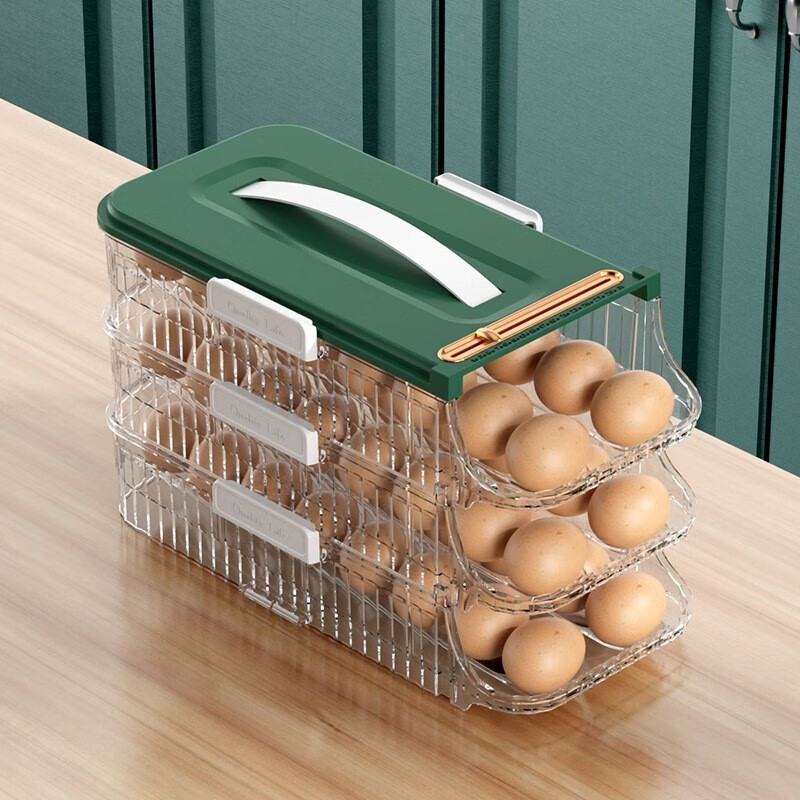 丹乐冰箱门滚动鸡蛋架托鸡蛋收纳盒冰箱可叠加便携鸡蛋盒厨房装鸡蛋盒 绿色双排三层