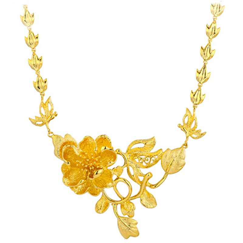 萨拉拉新娘结婚首饰戒指耳环项链三件套百合花套装铜花链三金首饰sn