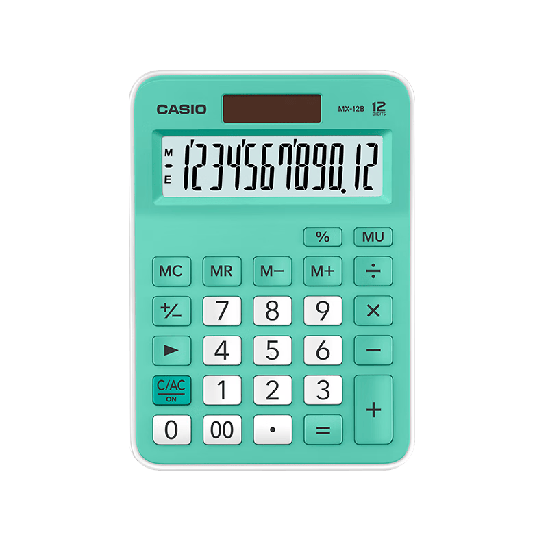卡西歐（CASIO）MX-12B小學(xué)生計(jì)算器四年級(jí)五年級(jí)六年級(jí)學(xué)生無語音小型款可愛計(jì)算機(jī)器太陽能雙電源薄荷綠色