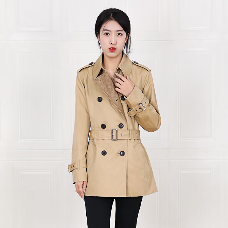 蔻驰(coach)奢侈品女士英伦风中长款风衣外套【保税仓发货】 卡其色