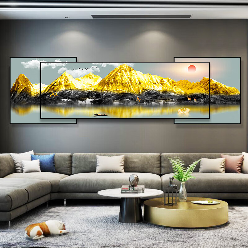 木典兴客厅装饰画沙发背景墙挂画背靠金山叠加晶瓷装饰画 背靠金山a