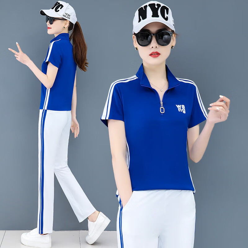 心菲痒广场舞蹈服装新款中老年运动套装女年夏季鬼步舞演出服 彩蓝色(X6111) 3XL