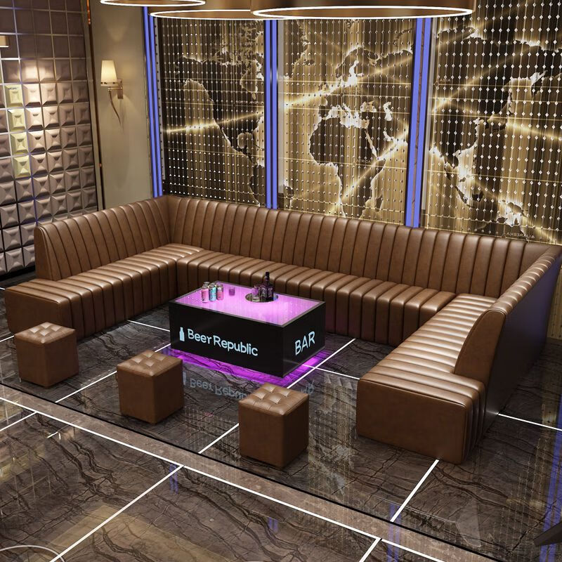 芝易定制家庭ktv会所包厢沙发卡座发光茶几组合酒吧清吧转角轻奢ul型