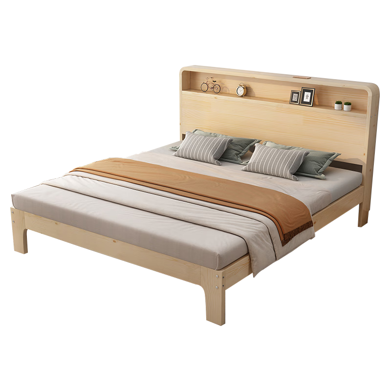 查询惠寻自有品牌实木床童床单人床床头可置物12米实木床历史价格