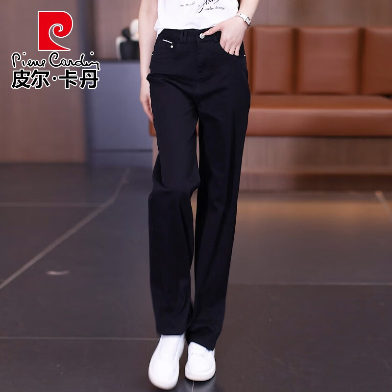 皮尔卡丹卡其色裤子女2025新款夏季薄款宽松牛仔裤休闲窄版女裤春秋直筒裤 卡其色 3XL 【推荐140-160斤】