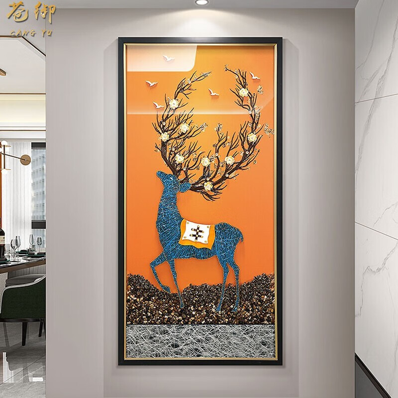 画竖版3d立体高端走廊挂画客厅背景墙壁画 实物镶嵌 光学高透钢化玻璃