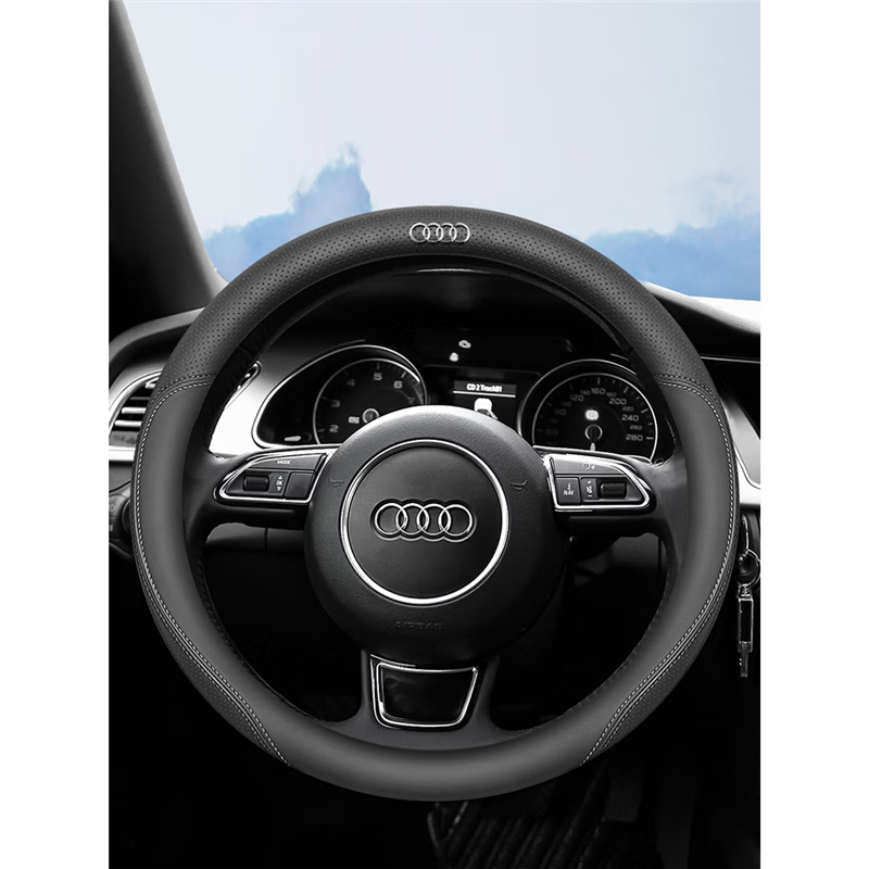 适用于·奥迪方向盘套黑色/a6l/q3/a3/q5l/q2/q7四季通用真皮把套