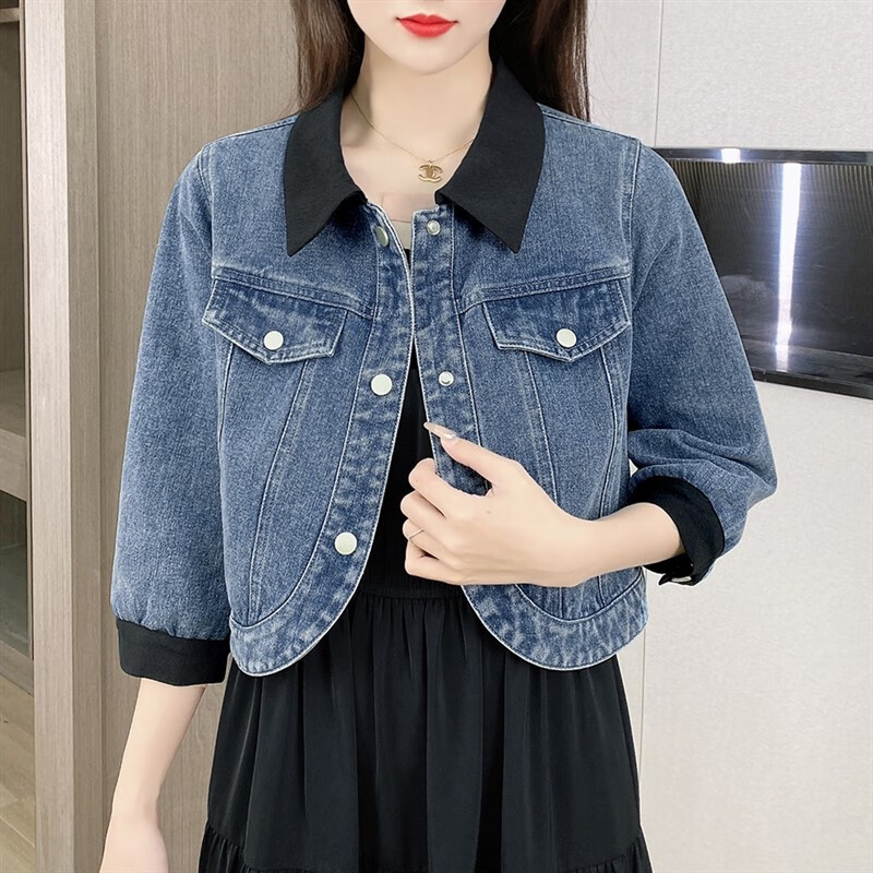 七分袖牛仔外套炸街酷盐系穿搭i s轻熟风港味套装复古chic/小个