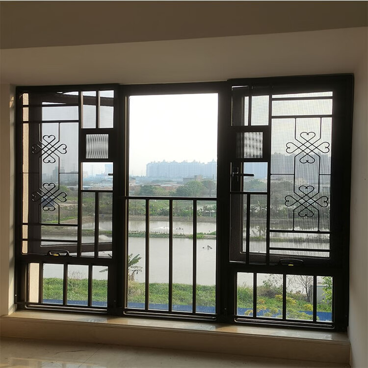 仁聚益铝合金防蚊防盗窗金刚网纱窗防护栏一体铝窗花儿童防护栏广州