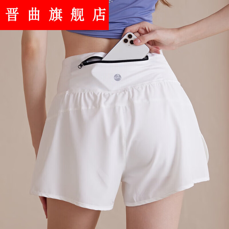 qu)新款短裤防走光运动短裤女夏季新宽松跑瑜伽健身三分速干裤 白色*