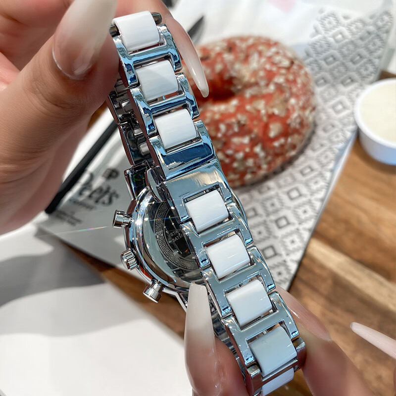 凯度（GAIDU）轻奢小众手表正品名牌时尚机械风镶钻陶瓷大表盘女士石英表礼物 陶瓷白（送高档礼盒套装）