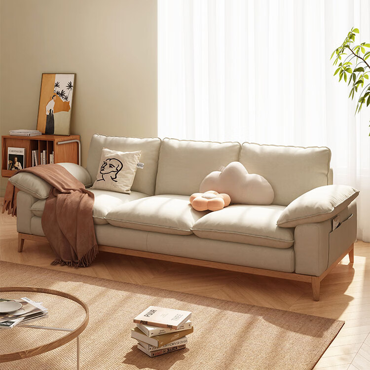 菲迪拉奶油风沙发北欧日式布艺小户型可拆洗实木客厅简约现代三人原木